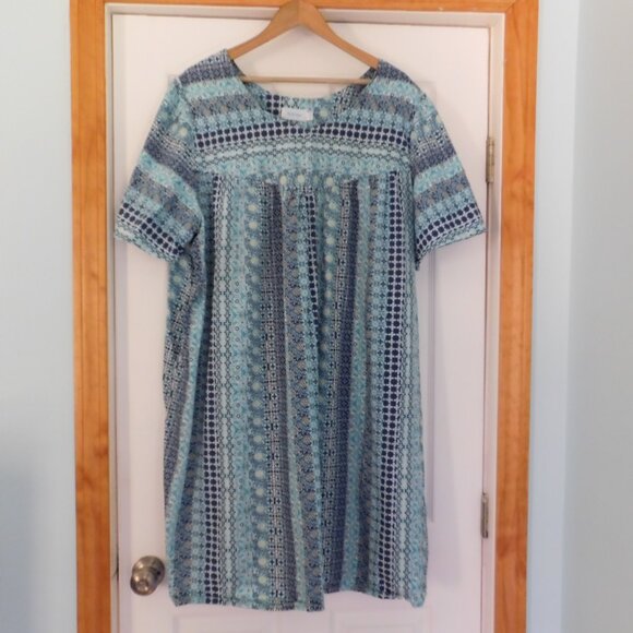 Womens Dress Cotton Muumuu Patio Floral  Green Blue Pockets Size 3X - Picture 1 of 5